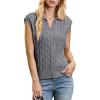 imageDokotoo VNeck Lapel Collar Cable Knit Vest Top for Women  Spring Outfits 2025Grey