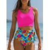imageDokotoo Womens 2 Piece Swimsuit Scoop Neck Sleeveless 2025 Racerback Top Tummy Control Tie Knot Bathing Suits Floral BottomsRose