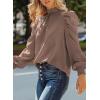 imageDokotoo Womens 2024 Long Sleeve High Neck Puff Long Sleeve Casual Loose Shirts Tops and BlousesBrown