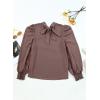 imageDokotoo Womens 2024 Long Sleeve High Neck Puff Long Sleeve Casual Loose Shirts Tops and BlousesBrown