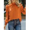 imageDokotoo Womens 2024 Long Sleeve High Neck Puff Long Sleeve Casual Loose Shirts Tops and BlousesOrange