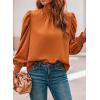 imageDokotoo Womens 2024 Long Sleeve High Neck Puff Long Sleeve Casual Loose Shirts Tops and BlousesOrange