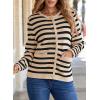 imageDokotoo Womens 2025 Fashion Casual Crew Neck Open Front Long Sleeve Chunky Knit Striped Cardigans Sweaters Outerwear CoatsApricot Stripe