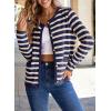 imageDokotoo Womens 2025 Fashion Casual Crew Neck Open Front Long Sleeve Chunky Knit Striped Cardigans Sweaters Outerwear CoatsBlue Stripe