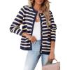 imageDokotoo Womens 2025 Fashion Casual Crew Neck Open Front Long Sleeve Chunky Knit Striped Cardigans Sweaters Outerwear CoatsBlue Stripe