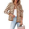 imageDokotoo Womens 2025 Fashion Casual Crew Neck Open Front Long Sleeve Chunky Knit Striped Cardigans Sweaters Outerwear CoatsBrown Stripe