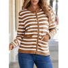 imageDokotoo Womens 2025 Fashion Casual Crew Neck Open Front Long Sleeve Chunky Knit Striped Cardigans Sweaters Outerwear CoatsBrown Stripe