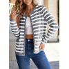 imageDokotoo Womens 2025 Fashion Casual Crew Neck Open Front Long Sleeve Chunky Knit Striped Cardigans Sweaters Outerwear CoatsGray Stripe