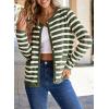 imageDokotoo Womens 2025 Fashion Casual Crew Neck Open Front Long Sleeve Chunky Knit Striped Cardigans Sweaters Outerwear CoatsGreen Stripe