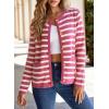 imageDokotoo Womens 2025 Fashion Casual Crew Neck Open Front Long Sleeve Chunky Knit Striped Cardigans Sweaters Outerwear CoatsRose Stripe