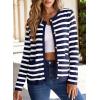 imageDokotoo Womens 2025 Fashion Casual Crew Neck Open Front Long Sleeve Chunky Knit Striped Cardigans Sweaters Outerwear CoatsWhite Stripe