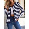 imageDokotoo Womens 2025 Fashion Casual Crew Neck Open Front Long Sleeve Chunky Knit Striped Cardigans Sweaters Outerwear CoatsWhite Stripe