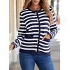 imageDokotoo Womens 2025 Fashion Casual Crew Neck Open Front Long Sleeve Chunky Knit Striped Cardigans Sweaters Outerwear CoatsWhite Stripe