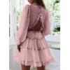 imageDokotoo Womens 2025 Spring Summer Deep V Neck Long Sleeve Backless Ruffle Floral Flowy Mini DressS New Pink Floral