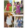 imageDokotoo Womens 2025 Spring Summer Deep V Neck Long Sleeve Backless Ruffle Floral Flowy Mini DressS New Yellow Floral