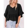 imageDokotoo Womens Blouses Smocked Casual V Neck Ruffle Bell Half Sleeve Shirts TopBlack