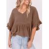 imageDokotoo Womens Blouses Smocked Casual V Neck Ruffle Bell Half Sleeve Shirts TopBrown