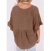 imageDokotoo Womens Blouses Smocked Casual V Neck Ruffle Bell Half Sleeve Shirts TopBrown