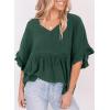 imageDokotoo Womens Blouses Smocked Casual V Neck Ruffle Bell Half Sleeve Shirts TopGreen