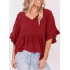 imageDokotoo Womens Blouses Smocked Casual V Neck Ruffle Bell Half Sleeve Shirts TopRed