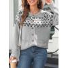 imageDokotoo Womens Cardigans Casual Long Sleeve Chunky Knit Fall Winter Button Down Fair Isle Cardigan SweatersGrey
