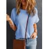 imageDokotoo Womens Casual Boat Neck Short Sleeve Waffle Knit Shirts Loose Summer Tunic Tops BlousesBeau Blue