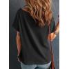 imageDokotoo Womens Casual Boat Neck Short Sleeve Waffle Knit Shirts Loose Summer Tunic Tops BlousesBlack