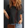 imageDokotoo Womens Casual Boat Neck Short Sleeve Waffle Knit Shirts Loose Summer Tunic Tops BlousesBlack