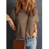 imageDokotoo Womens Casual Boat Neck Short Sleeve Waffle Knit Shirts Loose Summer Tunic Tops BlousesKhaki