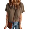 imageDokotoo Womens Casual Boat Neck Short Sleeve Waffle Knit Shirts Loose Summer Tunic Tops BlousesKhaki