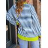 imageDokotoo Womens Casual Crewneck Color Block Striped Oversized Sweatshirt Long Sleeve Shirts Tunic TopsBlue White