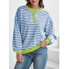 imageDokotoo Womens Casual Crewneck Color Block Striped Oversized Sweatshirt Long Sleeve Shirts Tunic TopsBlue White