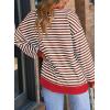 imageDokotoo Womens Casual Crewneck Color Block Striped Oversized Sweatshirt Long Sleeve Shirts Tunic TopsBrown