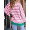 imageDokotoo Womens Casual Crewneck Color Block Striped Oversized Sweatshirt Long Sleeve Shirts Tunic TopsPink