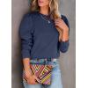 imageDokotoo Womens Casual Cropped Sweatshirts Puff Sleeve Crop Pullover Crewneck Cute TopsBlue