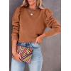 imageDokotoo Womens Casual Cropped Sweatshirts Puff Sleeve Crop Pullover Crewneck Cute TopsBrown