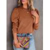 imageDokotoo Womens Casual Cropped Sweatshirts Puff Sleeve Crop Pullover Crewneck Cute TopsBrown