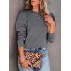 imageDokotoo Womens Casual Cropped Sweatshirts Puff Sleeve Crop Pullover Crewneck Cute TopsGray