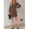 imageDokotoo Womens Casual Dress ALine Ruffle Sleeve V Neck Midi Dress 2025 Fashion Pleated Flowy Sundress Loose Shirt DressesBrown