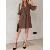 imageDokotoo Womens Casual Dress ALine Ruffle Sleeve V Neck Midi Dress 2025 Fashion Pleated Flowy Sundress Loose Shirt DressesBrown