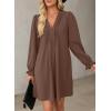 imageDokotoo Womens Casual Dress ALine Ruffle Sleeve V Neck Midi Dress 2025 Fashion Pleated Flowy Sundress Loose Shirt DressesBrown