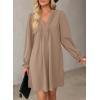 imageDokotoo Womens Casual Dress ALine Ruffle Sleeve V Neck Midi Dress 2025 Fashion Pleated Flowy Sundress Loose Shirt DressesKhaki