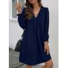 imageDokotoo Womens Casual Dress ALine Ruffle Sleeve V Neck Midi Dress 2025 Fashion Pleated Flowy Sundress Loose Shirt DressesNavy Blue