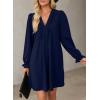 imageDokotoo Womens Casual Dress ALine Ruffle Sleeve V Neck Midi Dress 2025 Fashion Pleated Flowy Sundress Loose Shirt DressesNavy Blue