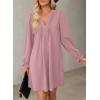 imageDokotoo Womens Casual Dress ALine Ruffle Sleeve V Neck Midi Dress 2025 Fashion Pleated Flowy Sundress Loose Shirt DressesPink