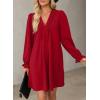 imageDokotoo Womens Casual Dress ALine Ruffle Sleeve V Neck Midi Dress 2025 Fashion Pleated Flowy Sundress Loose Shirt DressesRed