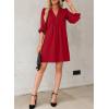 imageDokotoo Womens Casual Dress ALine Ruffle Sleeve V Neck Midi Dress 2025 Fashion Pleated Flowy Sundress Loose Shirt DressesRed