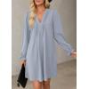 imageDokotoo Womens Casual Dress ALine Ruffle Sleeve V Neck Midi Dress 2025 Fashion Pleated Flowy Sundress Loose Shirt DressesSky Blue
