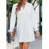 imageDokotoo Womens Casual Dress ALine Ruffle Sleeve V Neck Midi Dress 2025 Fashion Pleated Flowy Sundress Loose Shirt DressesWhite