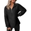 imageDokotoo Womens Casual Half Zip Long Sleeve Pullover Shirts Solid Color Textured Sweatshirt Tunic TopsBlack